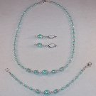 AQUA GLASS PEARL~SWAROVSKI~NECKLACE~BRACELET~EARRING~SET