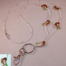 CLOISONNE~RED, GREEN & WHITE BASS FISH LANYARD~ID BADGE HOLDER~BREAK AWAY
