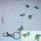 CLOISONNE~PINK, AQUA & GREEN BASS FISH LANYARD~ID BADGE HOLDER~BREAK AWAY