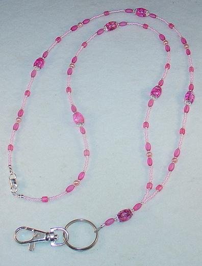 FUSHIA~BEADED LANYARD~ID BADGE HOLDER~LANYARD~BREAK AWAY