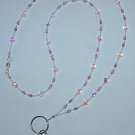 CRYSTAL AB HEARTS~LAVENDER~BEADED LANYARD~ID BADGE HOLDER~LANYARD~BREAK~AWAY