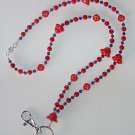 RED HAT~BEADED LANYARD~ID BADGE HOLDER~LANYARD~BREAK AWAY