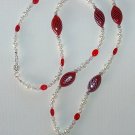 BEAUTIFUL RED & WHITE BLOWN GLASS~BEADED LANYARD~ID BADGE HOLDER~LANYARD~BREAK AWAY
