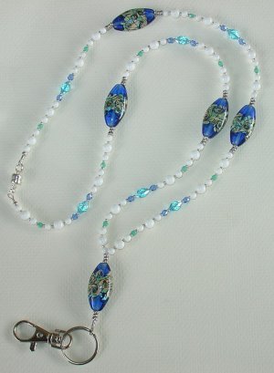 OCEAN BLUE~ BEADED LANYARD~ID BADGE HOLDER~LANYARD~BREAK AWAY