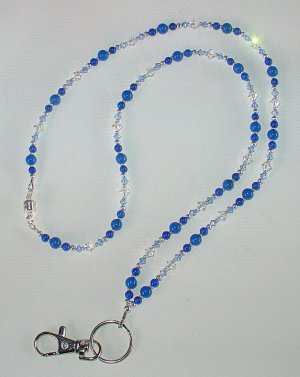 ROYAL BLUE MOUNTAIN JADE~SWAROVSKI~ BEADED LANYARD~ID BADGE HOLDER~LANYARD~BREAK AWAY