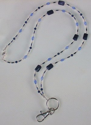 BLUE STONE~ BEADED LANYARD~ID BADGE HOLDER~LANYARD~BREAK AWAY