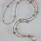 TURQUOISE BLUE FLORAL~EARTH TONE~ BEADED LANYARD~ID BADGE HOLDER~LANYARD~BREAK AWAY
