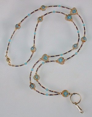 TURQUOISE BLUE FLORAL~EARTH TONE~ BEADED LANYARD~ID BADGE HOLDER~LANYARD~BREAK AWAY