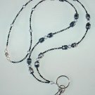 ELEGANT BLACK & SILVER~BEADED LANYARD~ID BADGE HOLDER~LANYARD~BREAK AWAY