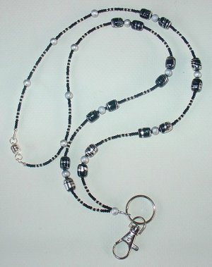 ELEGANT BLACK & SILVER~BEADED LANYARD~ID BADGE HOLDER~LANYARD~BREAK AWAY