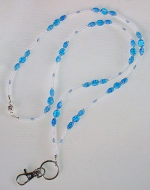 BLUE MILLEFIORI~ BEADED LANYARD~ID BADGE HOLDER~LANYARD~BREAK AWAY