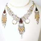 Alpaca silver and bambu necklace set - Tiger Eye