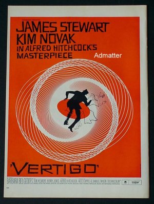 Rare Vertigo 1958 Movie Poster Ad Hitchcock Saul Bass
