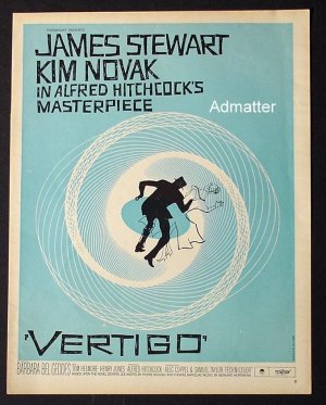 INSANELY RARE BLUE  VERTIGO Poster Ad Hitchcock & BASS