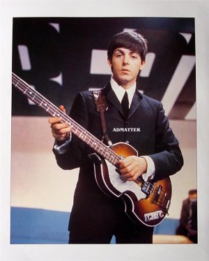Old Beatles Poster Paul McCartney w/ Hofner Bass Guitar