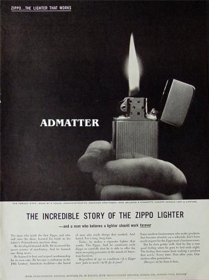 1958 ZIPPO Cigarette Lighter Ad The Incredible Story