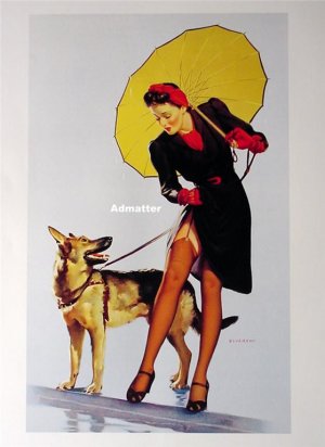 Elvgren Pin-up Girl German Shepard Skirt-ing Trouble