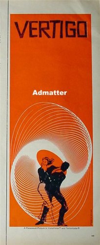 Rare 1958 Vertigo Movie Poster Ad Hitchcock Saul Bass