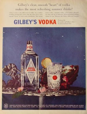 Two 1957 Spirits Ads Gibley's Vodka & Hiram Walker