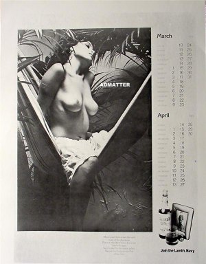 Old 2-sided pinup girl print Sexy Topless Calendar Babe