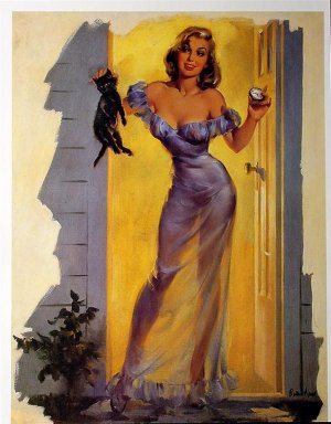Mounted Pin-up Girl Joyce Ballantyne Print Pussy Cat!