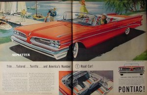 1959 Red Pontiac Convertible Car Ad 2-page centerfold