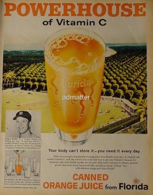 1959 Yankees Mickey Mantle Powerhouse Orange Juice Ad