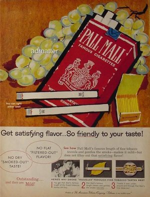 1959 Pall Mall cigarette Ad American Tobacco Company