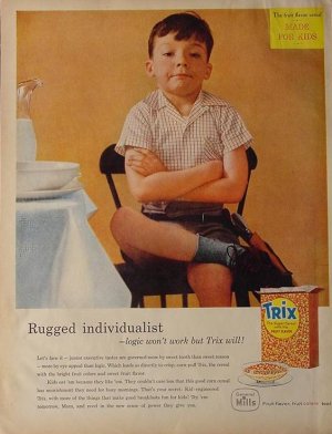 1957 Trix Cereal General Mills Ad cute little Boy!