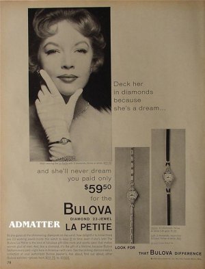 1958 Bulova La Petite Diamond Watch Ad advertisement