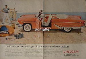 Vintage 1955 Lincoln Capri convertible car Ad huge