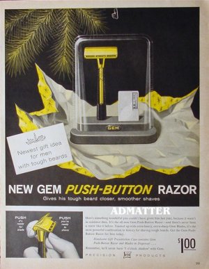 1958 Gem Push-button Razor Ad awesome advertisement