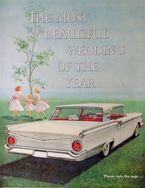 1958 Ford Galaxie & T-Bird 3 page Ad white wedding