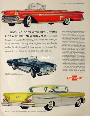 1958 Chevy Car Ad Corvette Convertible Impala Bel Air