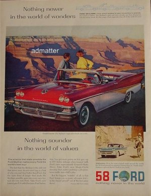 1958 Ford Skyliner Fairlane hardtop convertible car Ad