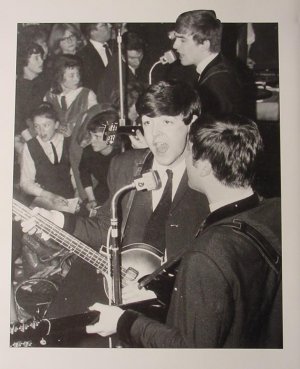 Old Beatles Poster McCartney Lennon Harrison on Stage