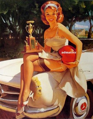 Gil Elvgren Car Racing Champion Pin-up Girl Hot Body!
