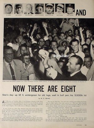 Stan Musial 1958 Baseball 3000 Hit Magazine Article