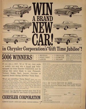 1961 Chrysler New Car Vintage Contest Ad!
