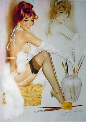 Fritz Willis Pin-up Girl Poster Topless Artist Painting