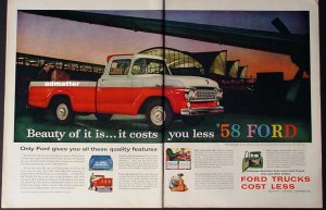 1958 Ford Styleside Pickup Truck Ad Vintage 20X13 Ad!