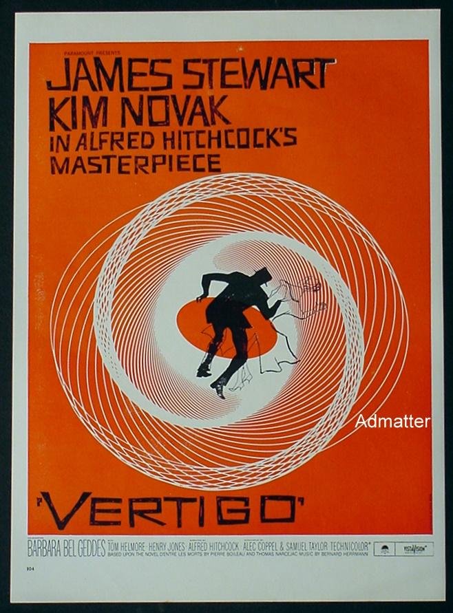 Rare Vertigo 1958 Movie Poster Ad Alfred Hitchcock!