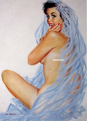 Al Moore Pinup Girl Sexy Nude Bride Wearing Only Train!