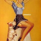 Edward D'Ancona Pin-up Girl Poster Hot Legs Begging Dog