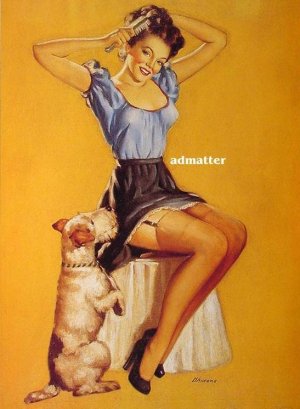 Edward D'Ancona Pin-up Girl Poster Hot Legs Begging Dog