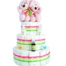 "Mama & Babies" Twin Girls 3-Tier Diaper Cake (3 Colors)