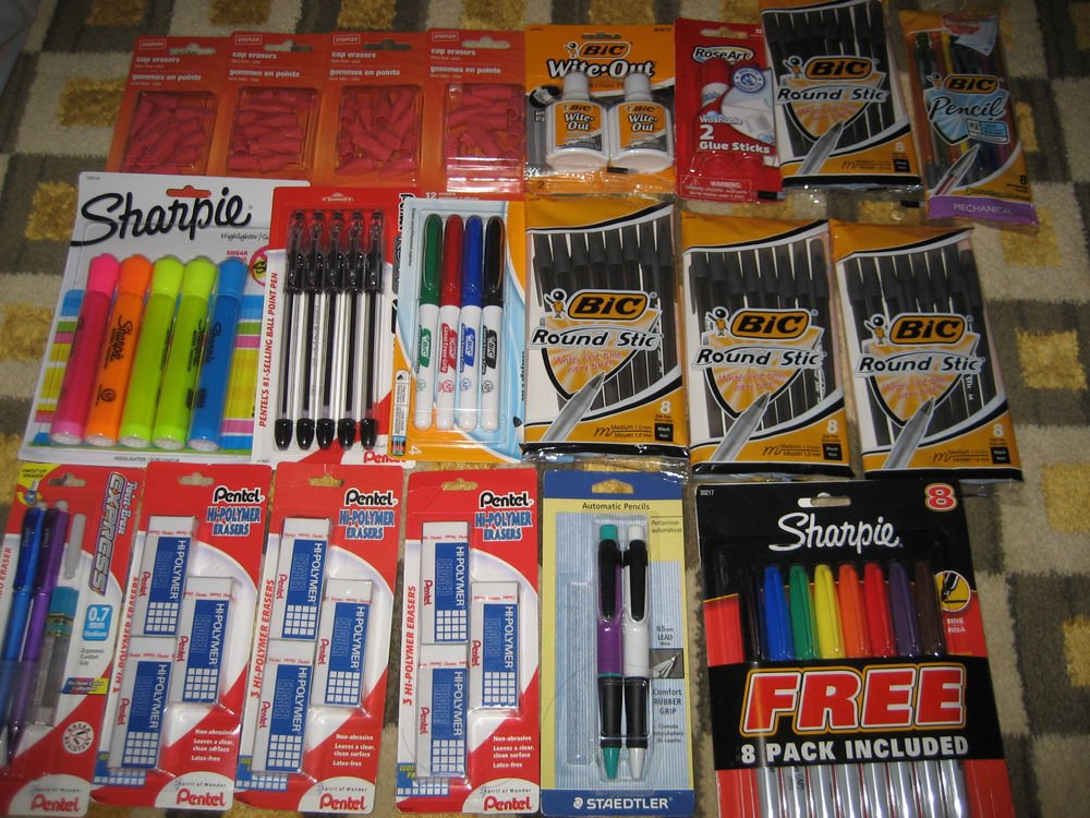 LOT 135 BIC MECHANICAL PENCIL PENS PEN DRY ERASE WITE OUT PENTEL ERASERS SHARPIE