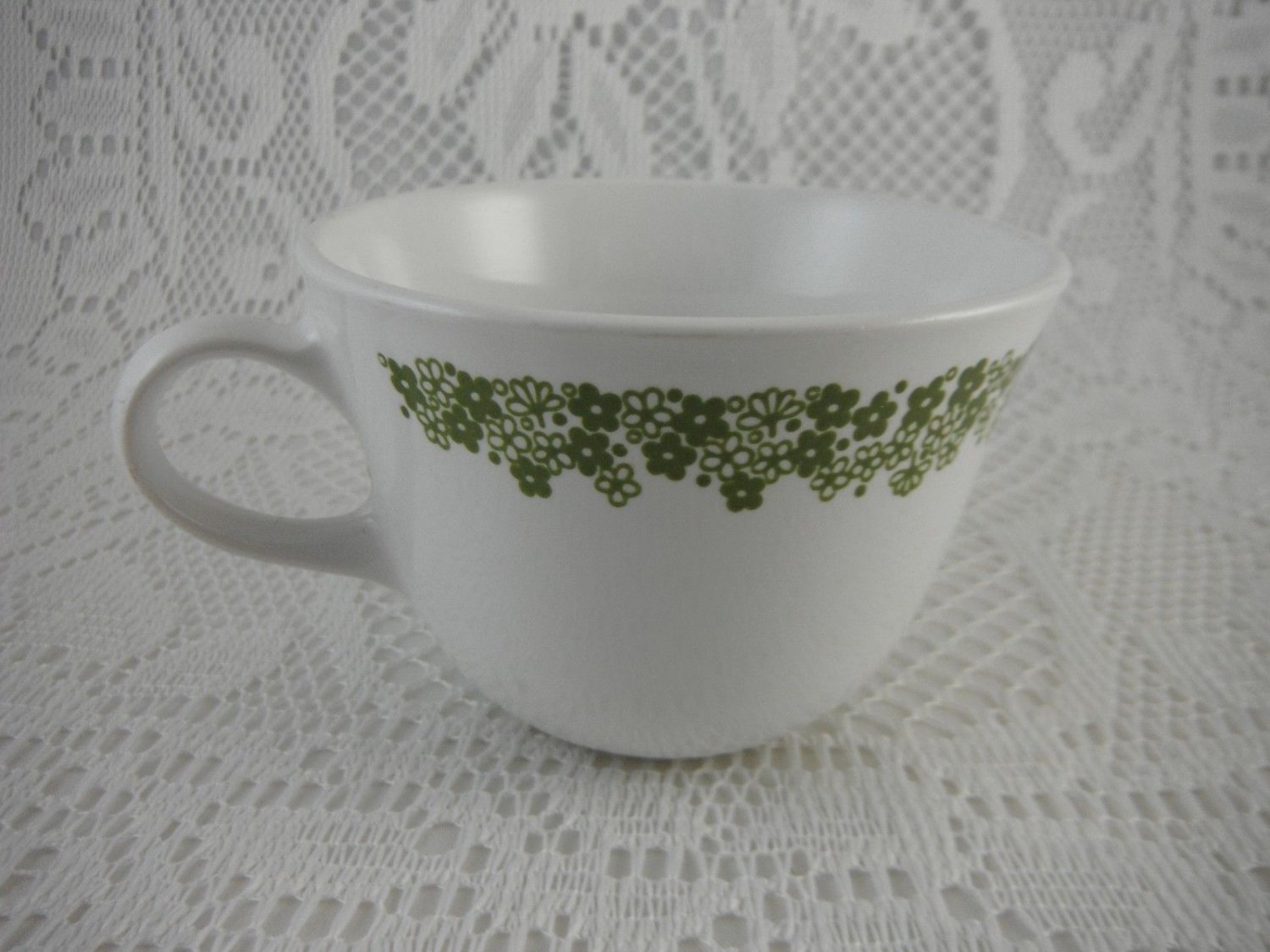 Corelle Livingware Corning Tea Cups Set of 8 Green and White Flower