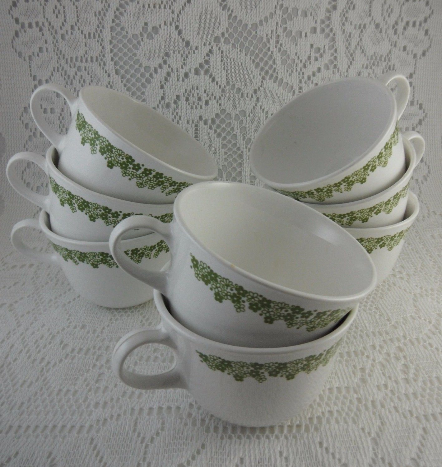 Corelle Livingware Corning Tea Cups Set of 8 Green and White Flower