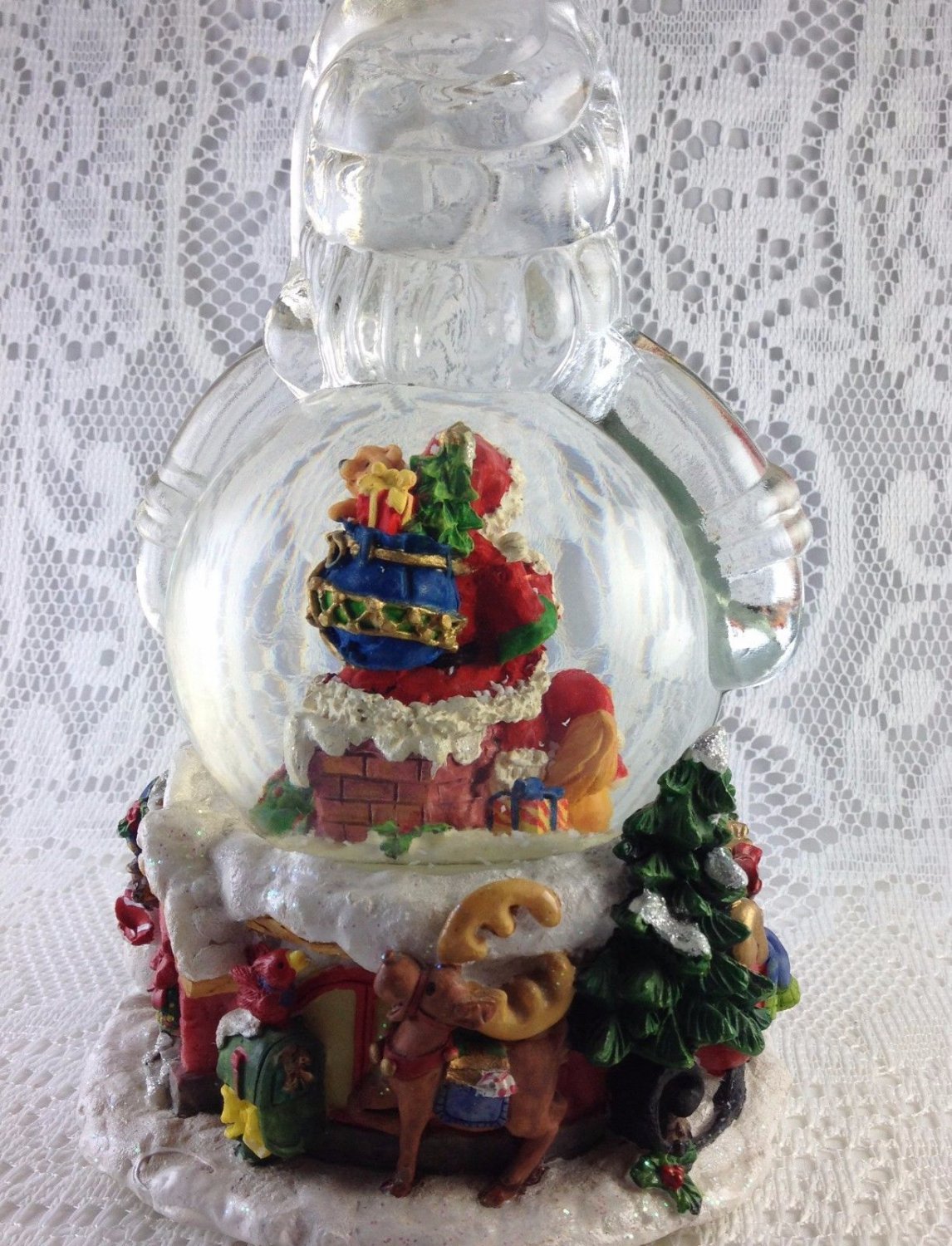 Santa Claus In Chimney Snow Globe Music Box Trimmed Christmas